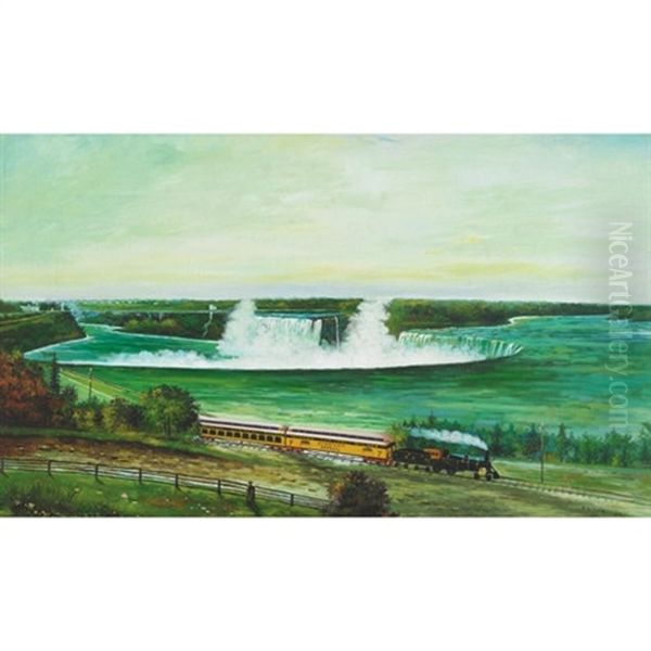 Panoramic Scene Of Niagara Falls With A Michigan Central Railway Train - view 1