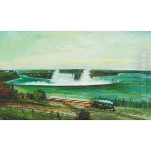 Panoramic Scene Of Niagara Falls With A Michigan Central Railway Train by Robert Reginald Whale