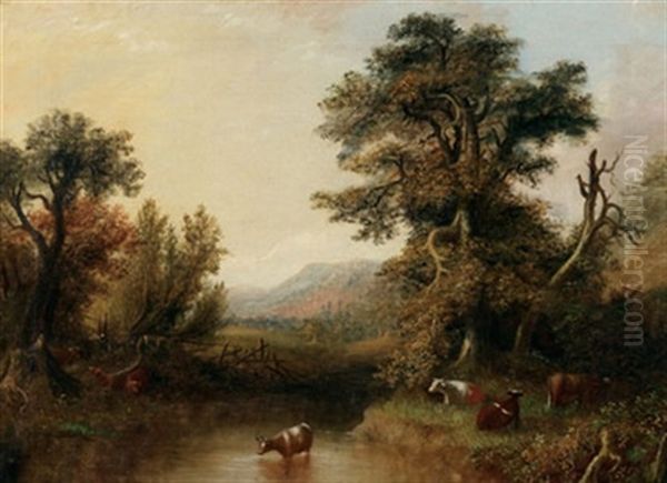 Cattle By A Stream - view 1