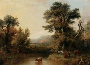 Cattle By A Stream by Robert Reginald Whale