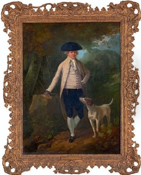 Portrait D'homme Debout Avec Son Chien - view 1