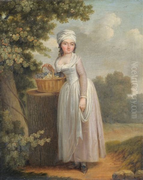 Portrait Of A Girl Carrying A Basket Of Grapes - view 1