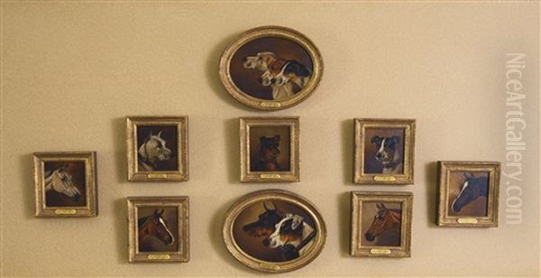 Portraits Of Terriers, Hounds And Horse Heads: Nine Paintings - view 1