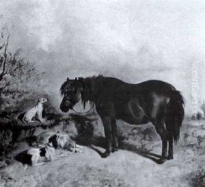 A Pony And Spaniels In A Landscape
