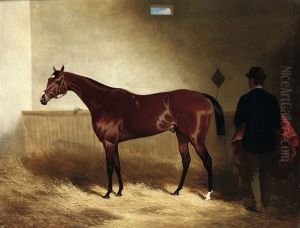 Horse And Groom In A Stable by John Alfred Wheeler