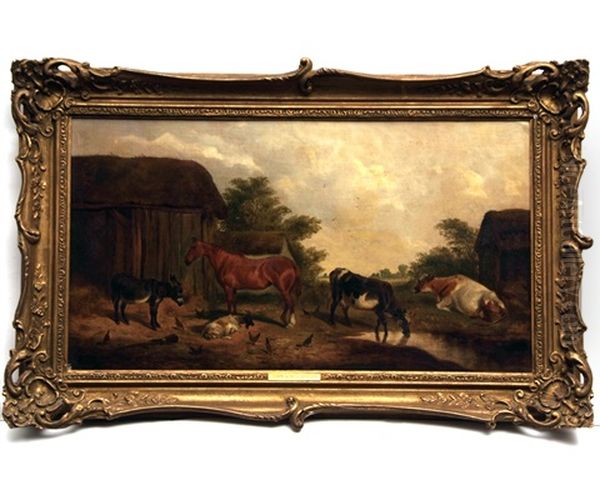 Farmyard Scene With Horse, Cows, Goat And Donkey - view 1