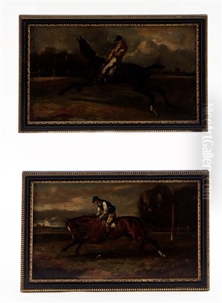 Racehorse And Jockey Galloping (pair) - view 1