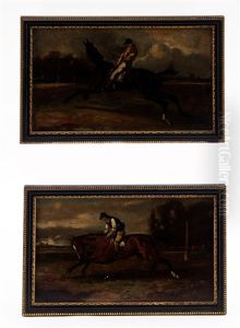 Racehorse And Jockey Galloping (pair) by John Frederick Wheeler