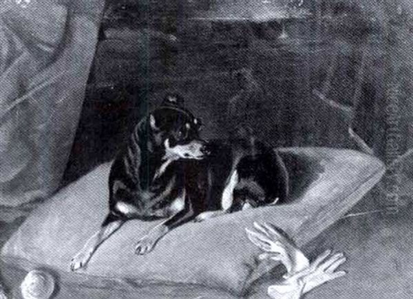 A Manchester Terrier On A Red Pillow - view 1