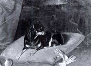 A Manchester Terrier On A Red Pillow by John Frederick Wheeler