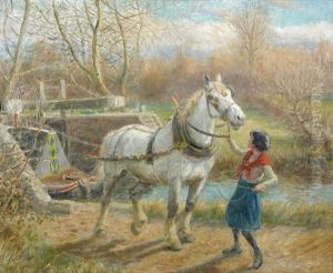 A Gypsy Girl Leading A Canal Horse On A Towpath