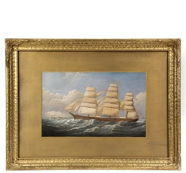 Clipper Ship "three Brothers" Passing The Boston Light - view 1