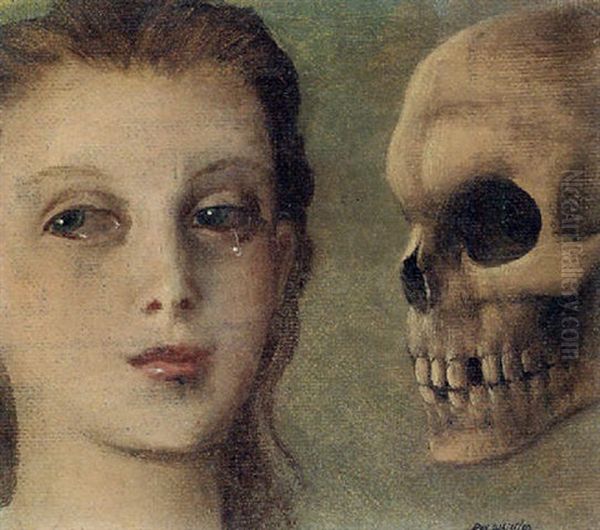 Girl's Head Beside A Skull - view 1