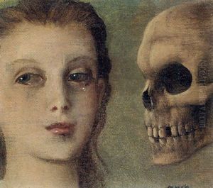 Girl's Head Beside A Skull by Rex John Whistler