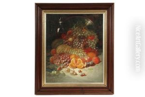 Still Life With Fruit, Decanter, Stemware & Silver Charger by George William Whitaker