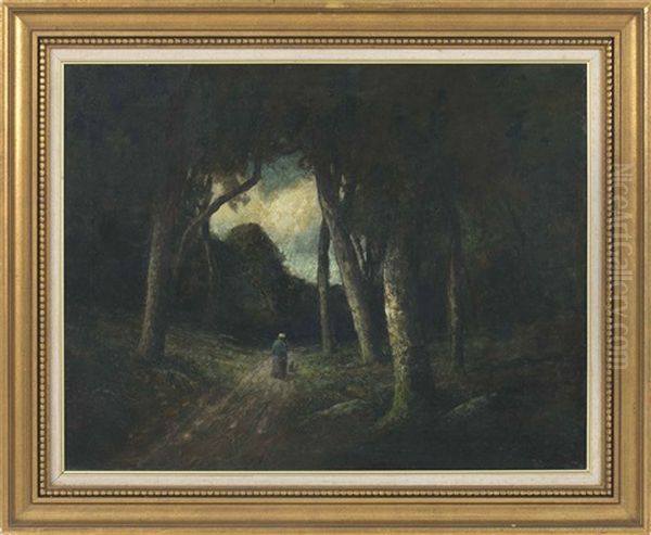 Figure Walking Down A Forest Path - view 1