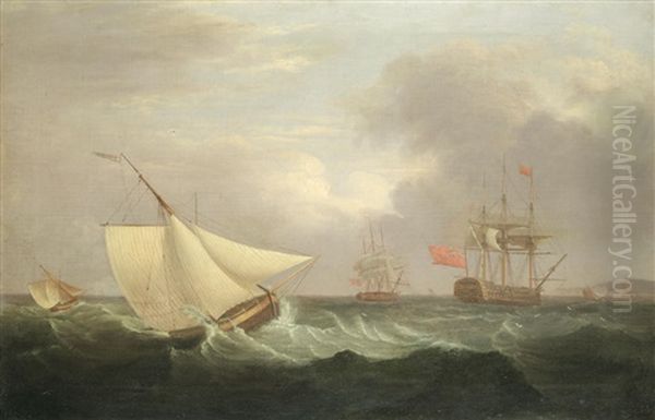 A Cutter In Heavy Seas, With A Man-of-war Beyond - view 1