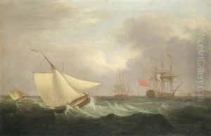 A Cutter In Heavy Seas, With A Man-of-war Beyond A Cutter In Heavy Seas, With A Man-of-war Beyond