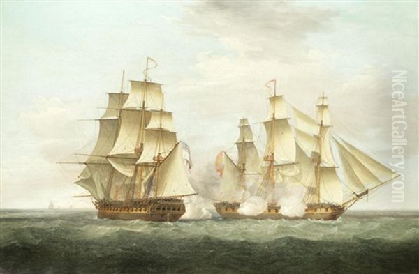 H.m.s. Ethalion In Action With The Spanish Frigate Thetis Off Cape Finisterre, 16th October 1799 - view 1