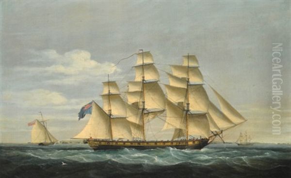 A British Frigate And An Armed Cutter, Patrolling Off The French Coast - view 1