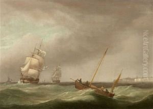 Sailing Ships Before The Cliffs Of Dover by Thomas Whitcombe