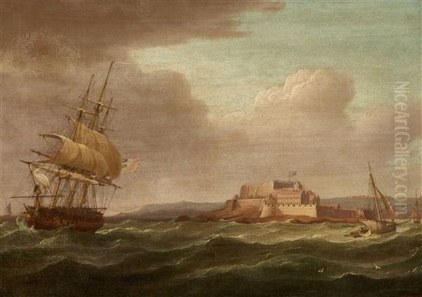 Sailing Ships Before Castle Cornet On Cornet Rock In Guernsey - view 1