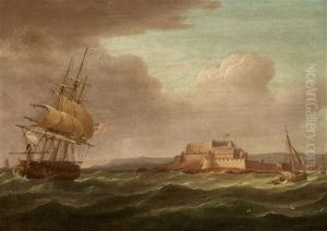 Sailing Ships Before Castle Cornet On Cornet Rock In Guernsey Sailing Ships Before Castle Cornet On Cornet Rock In Guernsey
