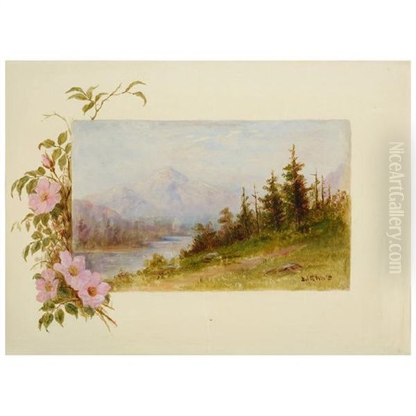 Mountain Landscape With Wild Rose Border - view 1