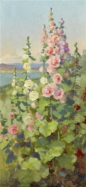 Hollyhocks - view 1