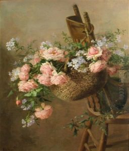 A Basket Of Roses Suspended From A Chair A Basket Of Roses Suspended From A Chair