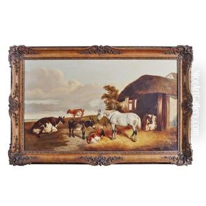 A Pastoral Scene With Cattle, A Horse, A Foal And A Donkey