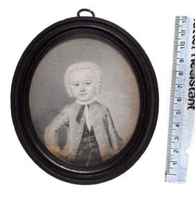 A Young Boy, Wearing Coat, Waistcoat, White Frilled Chemise With Collar, Black Ribbon Tie, Powdered Wig A Young Boy, Wearing Coat, Waistcoat, White Frilled Chemise With Collar, Black Ribbon Tie, Powdered Wig