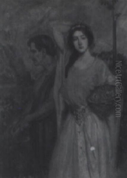Couple Holding Bowls Of Fruit In A Landscape - view 1