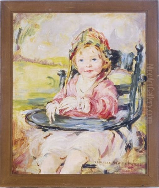 Portrait Of A Young Girl Sitting In Her High Chair In A Landscape - view 1