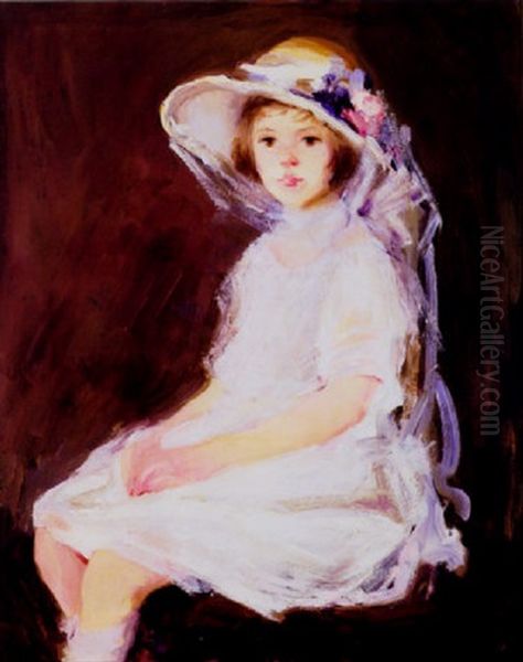 Portrait Of A Seated Young Girl In White - view 1