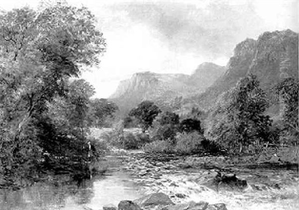 Romantische Gebirgslandschaft, An Einem Bach Ein Angler - view 1