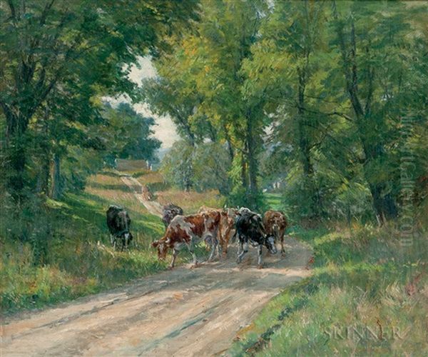 Cows Grazing By The Farm Road - view 1
