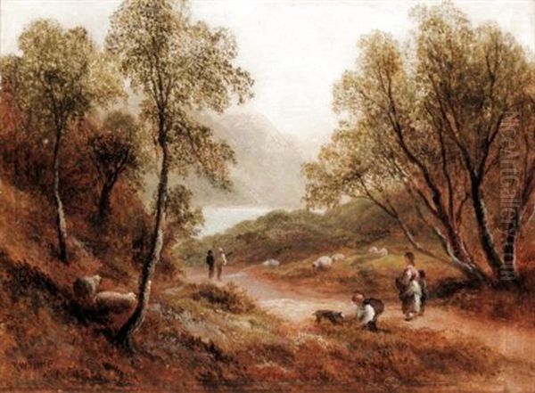 Figures And Sheep In A Wooded Landscape (pair) - view 1