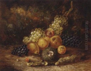 Grapes, Pears, Apples, A Peach And A Bird's Nest With Eggs, On A Mossy Bank by Thomas Whittle the Elder
