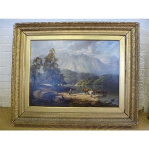 Landscape Highland Cattle On The Fore Shore Of A Scottish Loch by Thomas Whittle the Younger