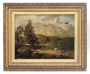 An Extensive River Landscape With Cattle Watering by Thomas Whittle the Younger