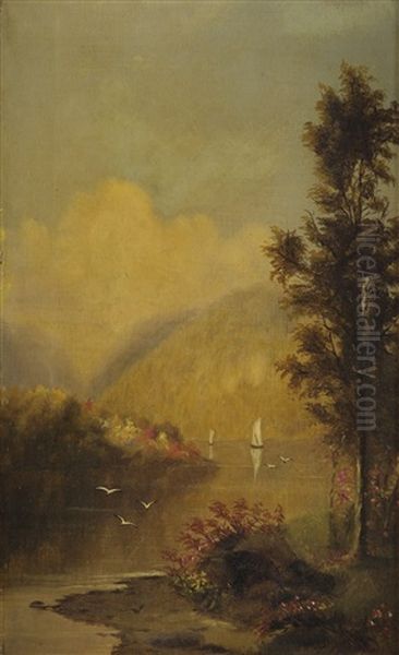 River Landscape With Sailboat - view 1
