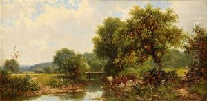 Cows Watering By A Stream by Worthington Whittredge