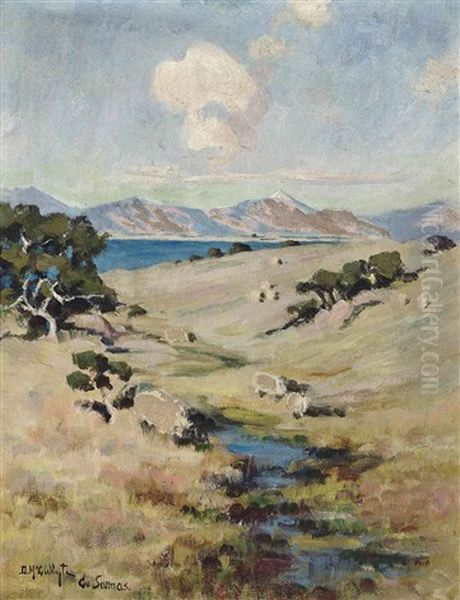 Sheep Grazing By A Stream - view 1