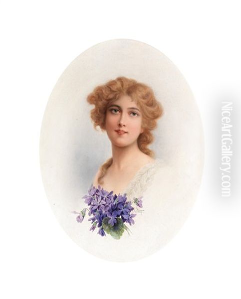Portrait Of A Young Woman With Violets - view 1