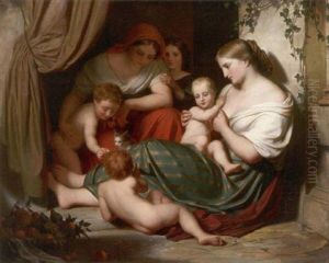 Romische Frauen Mit Ihren Kindern Im Hauseingang Spielend by Adolph Friedrich Georg Wichmann