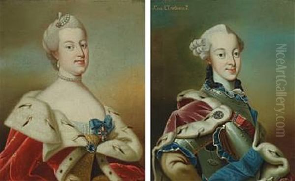 Portraits Of King Christian Vii And Queen Louise Of Denmark (pair) - view 1