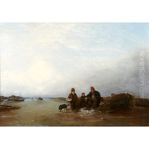 En Gammal Fiskare Med Sina Ungar, Som Fiska Genom Ett Hal I Isen by Per Wickenberg