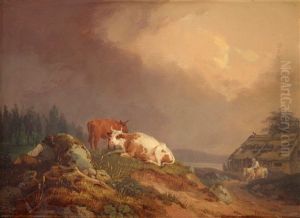 Landskap Med Vilande Kossor by Per Wickenberg