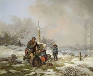 Vinterlandskap Med Vandringsman Och Barn by Per Wickenberg